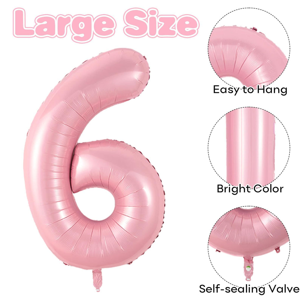 Biapian Pastel Pink 40-Inch Number 6 Balloon – Foil Balloons for Girls