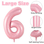 Biapian Pastel Pink 40-Inch Number 6 Balloon – Foil Balloons for Girls
