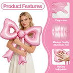 Biapian 6 Pcs Pearl Pink Bow Balloons – 30-Inch Foil Bow Decorations for Parties & Occasions