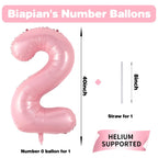 Biapian Pastel Pink 40-Inch Number 2 Balloon — Pearl Foil Balloons for Girls’ 2nd Birthday & Baby Shower