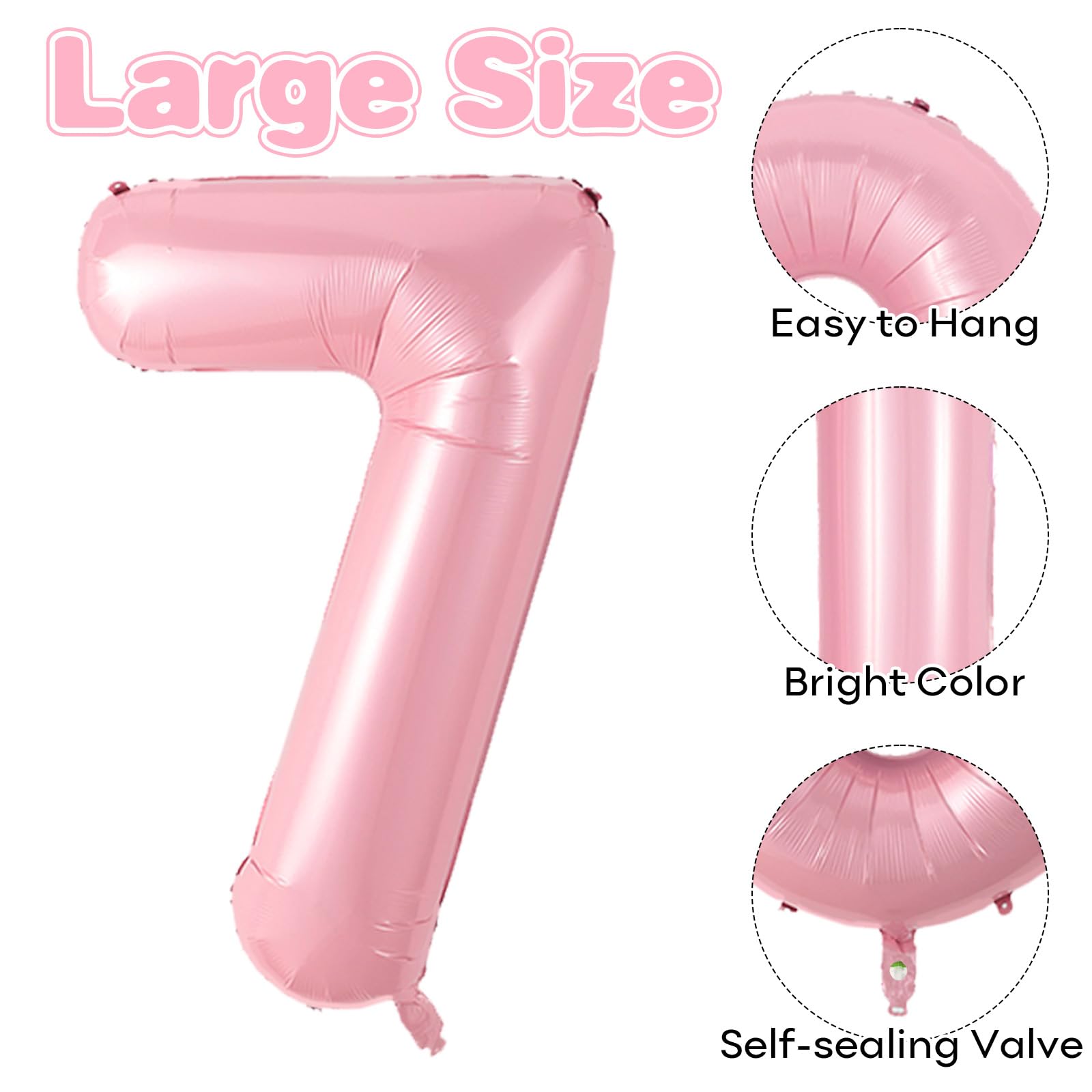 Biapian 40-Inch Pink 7 Balloon Set | Giant Number 7 Foil Balloons for 7th Birthday