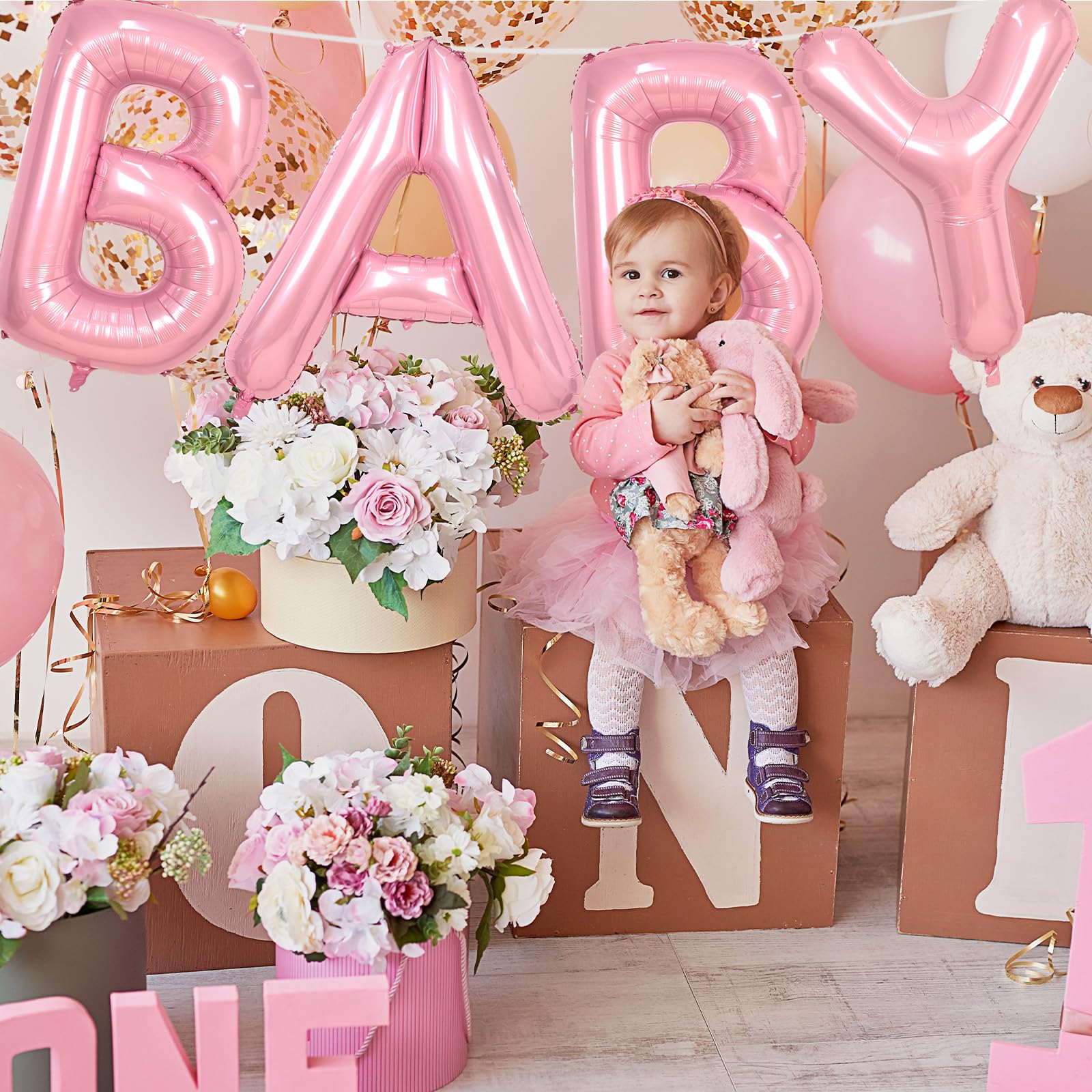 Biapian 40 Inch Baby Letter Balloons - Giant Light Pink 4-Piece Foil Monogram for Baby Showers, Birthdays & Gender Reveal