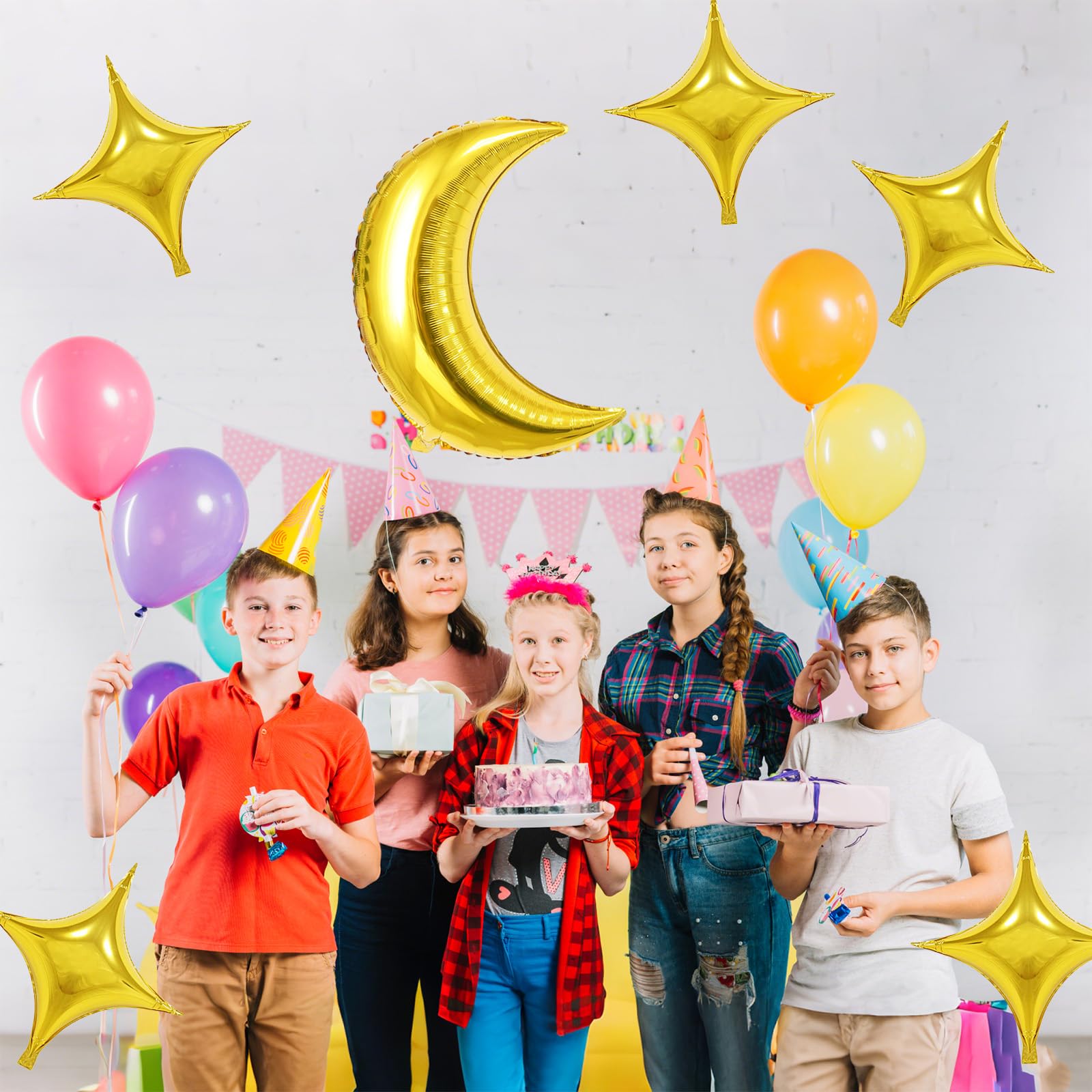 Biapian Moon & Star Balloons – 36-inch Gold Moon + 18-inch Gold Star Foil for Ramadan, Eid, Weddings