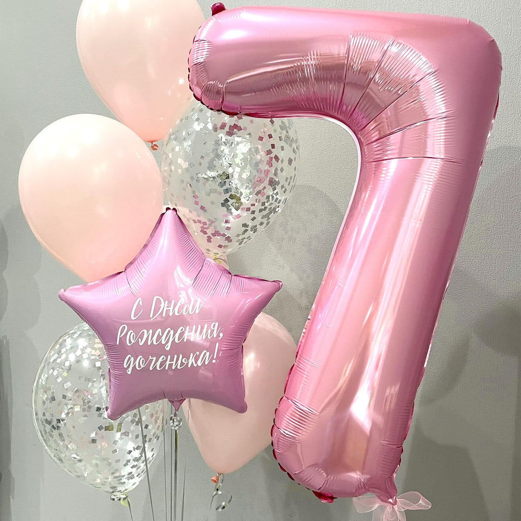 Biapian 40-Inch Pink 7 Balloon Set | Giant Number 7 Foil Balloons for 7th Birthday