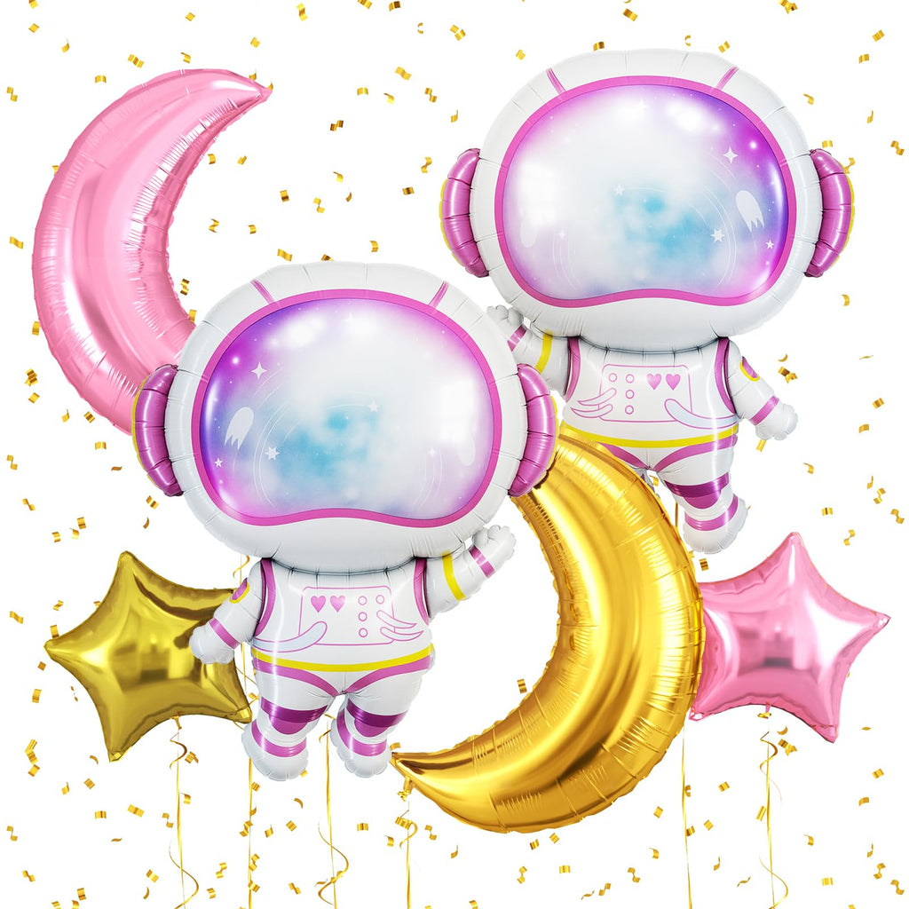 Biapian Pink Astronaut Balloons Set – 6 Pcs Space Balloons for Girls' Birthday & Galaxy Party Decor