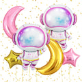 Biapian Pink Astronaut Balloons Set – 6 Pcs Space Balloons for Girls' Birthday & Galaxy Party Decor