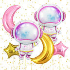 Biapian Pink Astronaut Balloons Set – 6 Pcs Space Balloons for Girls' Birthday & Galaxy Party Decor