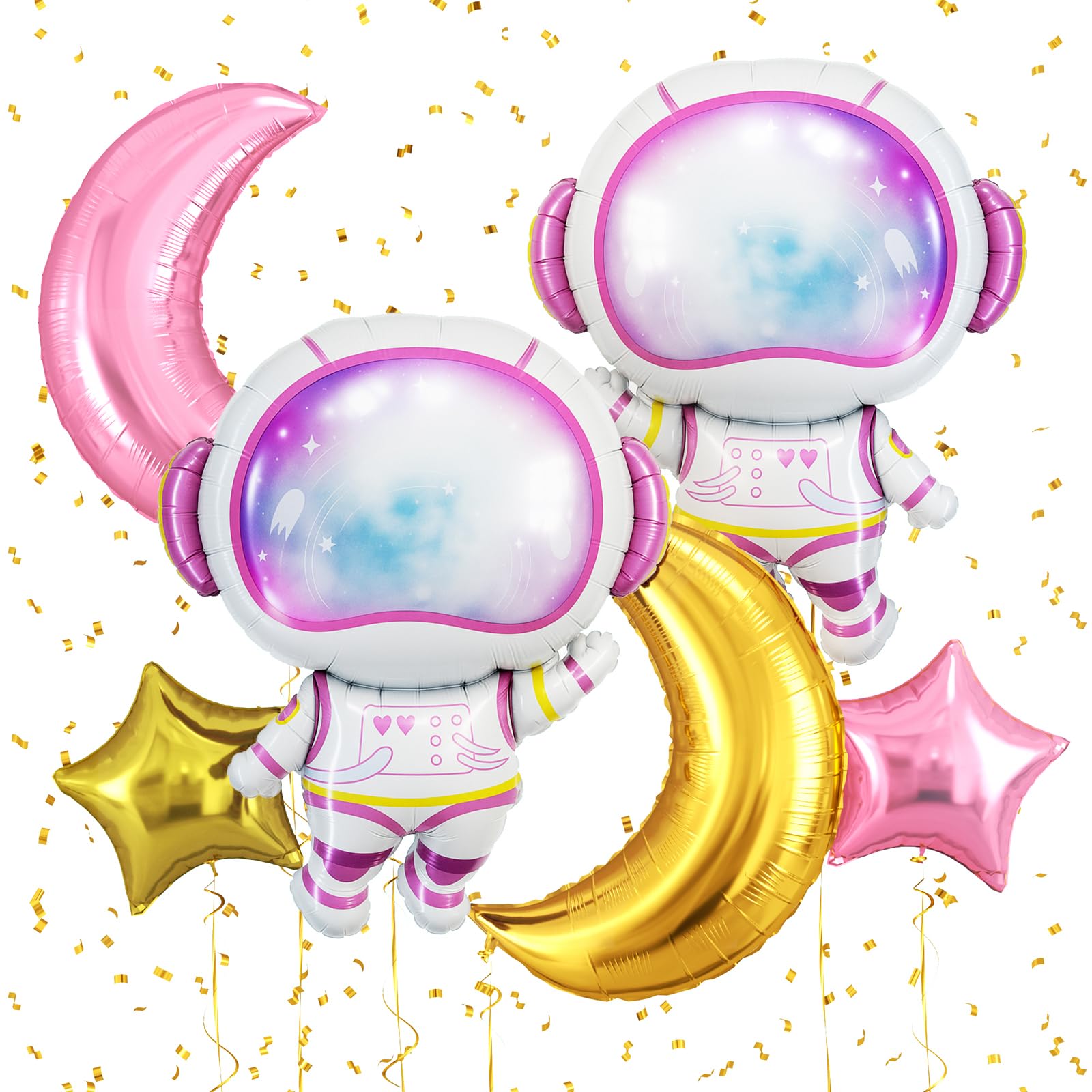 Biapian Pink Astronaut Balloons Set – 6 Pcs Space Balloons for Girls' Birthday & Galaxy Party Decor