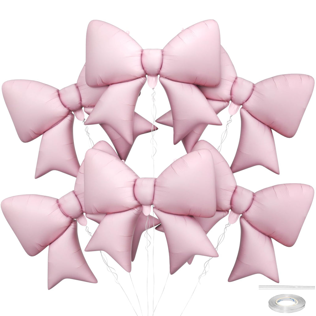 Biapian 6 Pcs Pink Bow Balloons - 38 Inch Giant Foil Balloons for Princess Parties