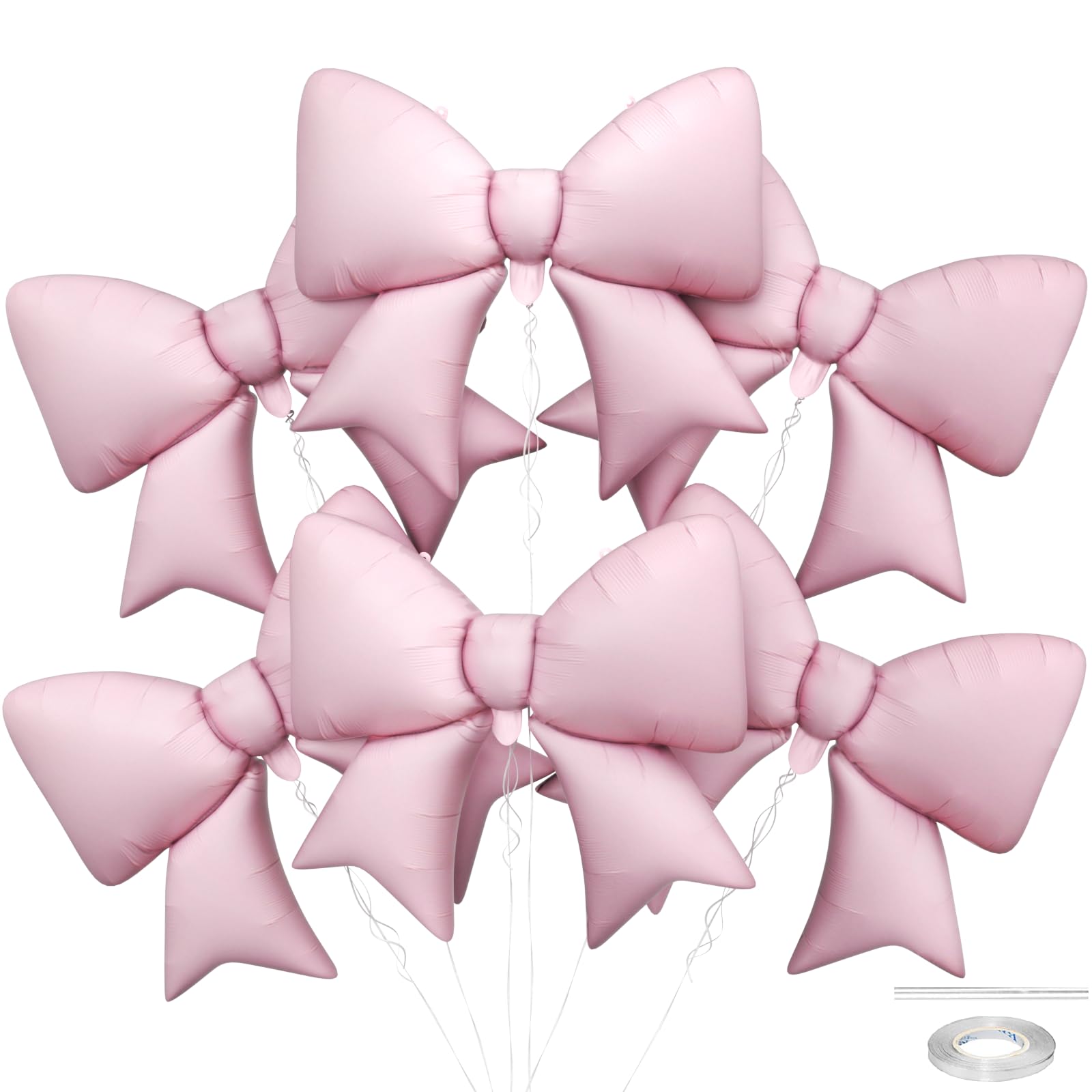 Biapian 6 Pcs Pink Bow Balloons - 38 Inch Giant Foil Balloons for Princess Parties