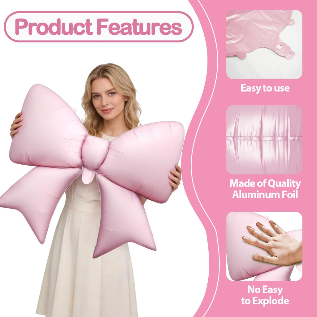 Biapian 6 Pcs Pink Bow Balloons - 38 Inch Giant Foil Balloons for Princess Parties