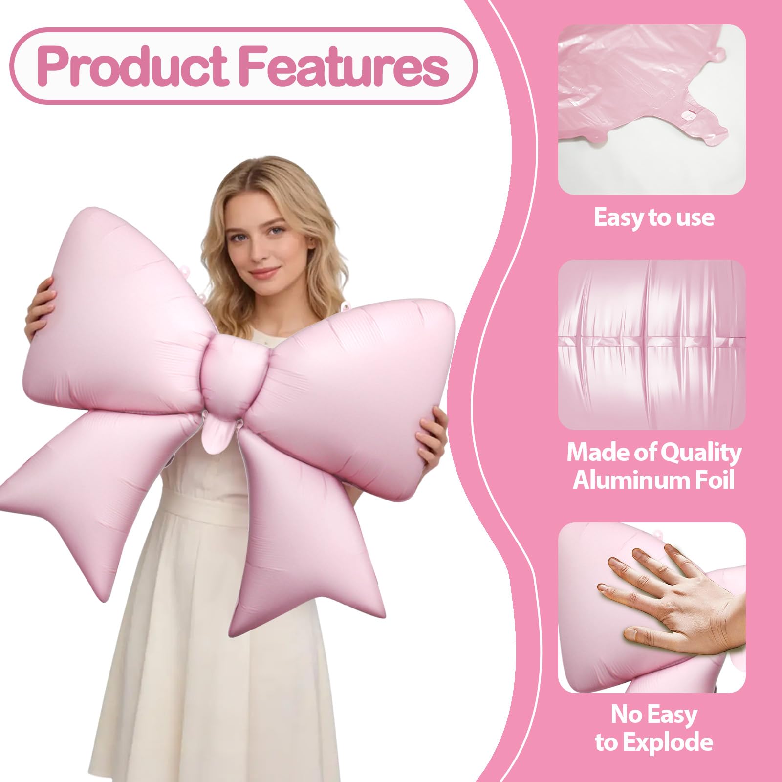 Biapian 6 Pcs Pink Bow Balloons - 38 Inch Giant Foil Balloons for Princess Parties