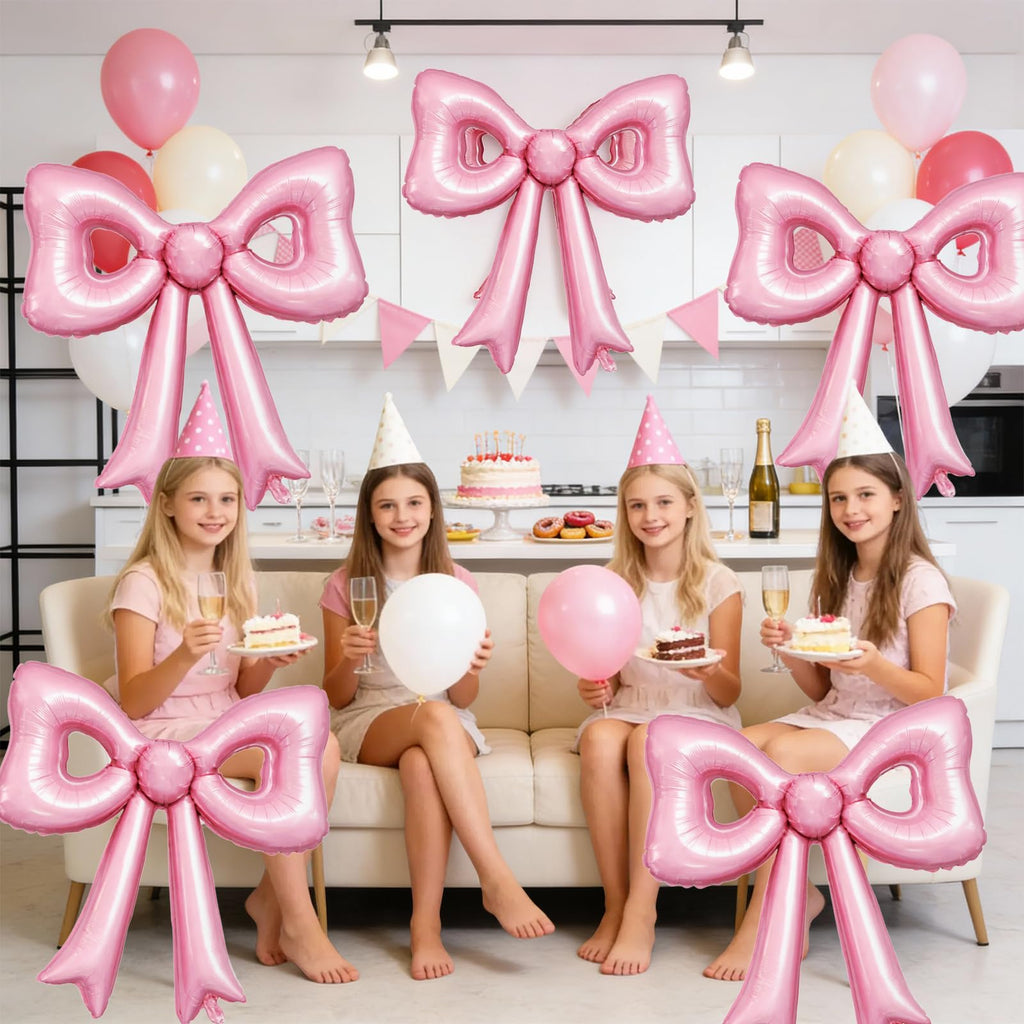 Biapian 6 Pcs Pearl Pink Bow Balloons – 30-Inch Foil Bow Decorations for Parties & Occasions