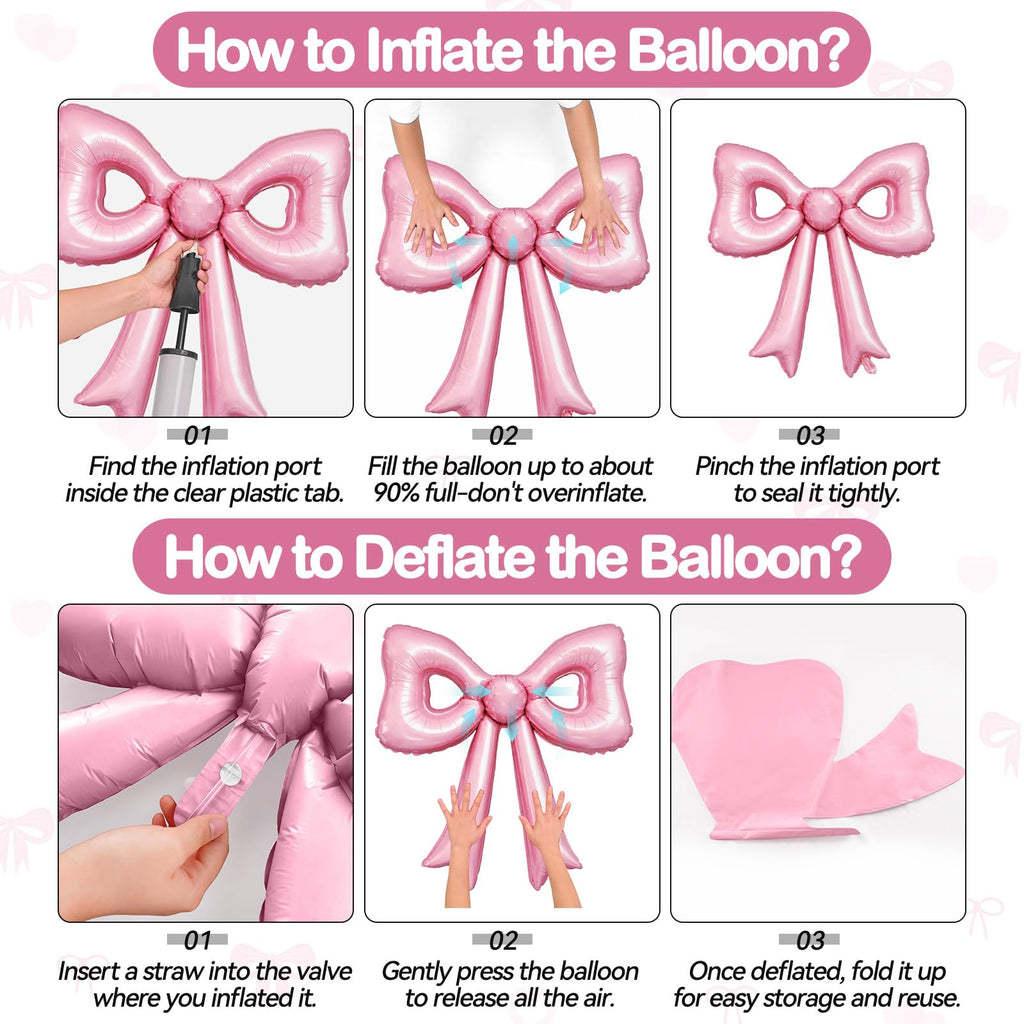Biapian 6 Pcs Pearl Pink Bow Balloons – 30-Inch Foil Bow Decorations for Parties & Occasions