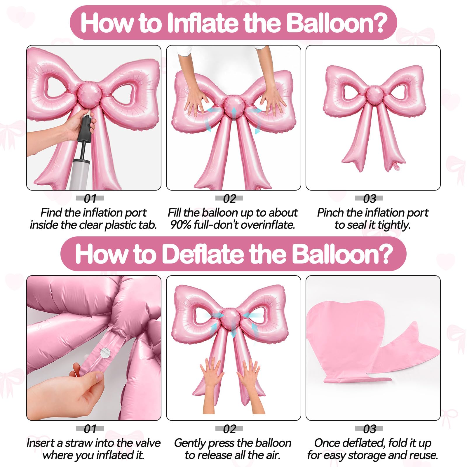 Biapian 6 Pcs Pearl Pink Bow Balloons – 30-Inch Foil Bow Decorations for Parties & Occasions