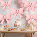 Biapian 6Pcs Pastel Pink Bow Balloons – 35-Inch Foil Balloons for Weddings, Birthdays, Baby Showers