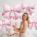 Biapian 6 Pcs Pink Bow Balloons - 38 Inch Giant Foil Balloons for Princess Parties