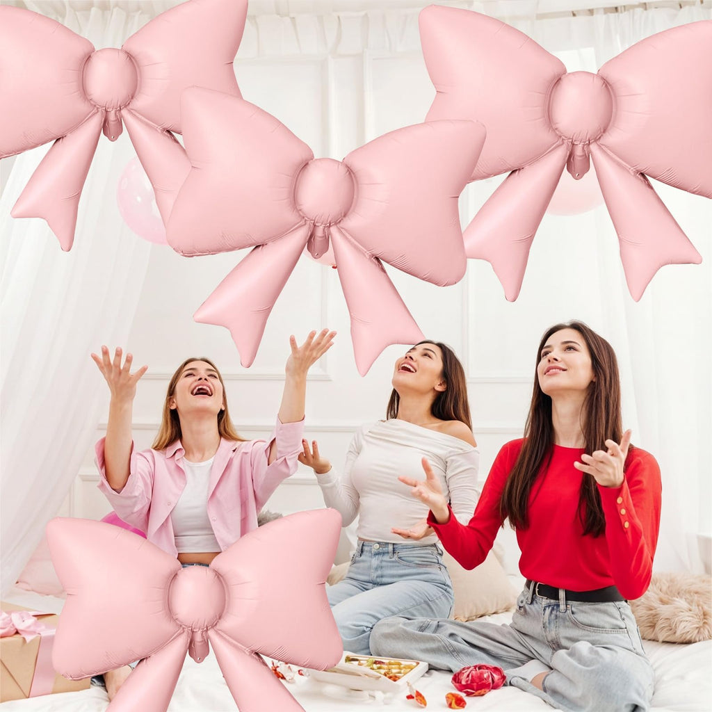 Biapian 6Pcs Pastel Pink Bow Balloons – 35-Inch Foil Balloons for Weddings, Birthdays, Baby Showers