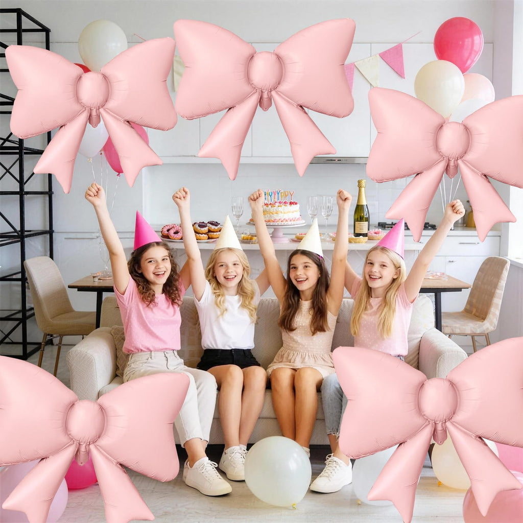 Biapian 6Pcs Pastel Pink Bow Balloons – 35-Inch Foil Balloons for Weddings, Birthdays, Baby Showers