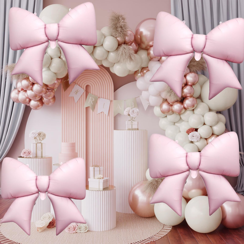 Biapian 6 Pcs Pink Bow Balloons - 38 Inch Giant Foil Balloons for Princess Parties