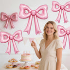 Biapian 6 Pcs Pearl Pink Bow Balloons – 30-Inch Foil Bow Decorations for Parties & Occasions