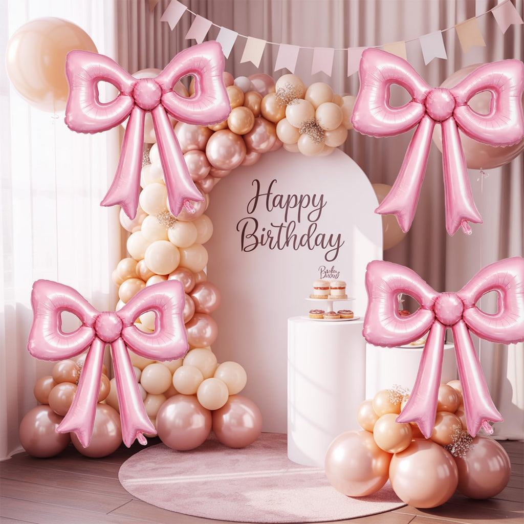 Biapian 6 Pcs Pearl Pink Bow Balloons – 30-Inch Foil Bow Decorations for Parties & Occasions