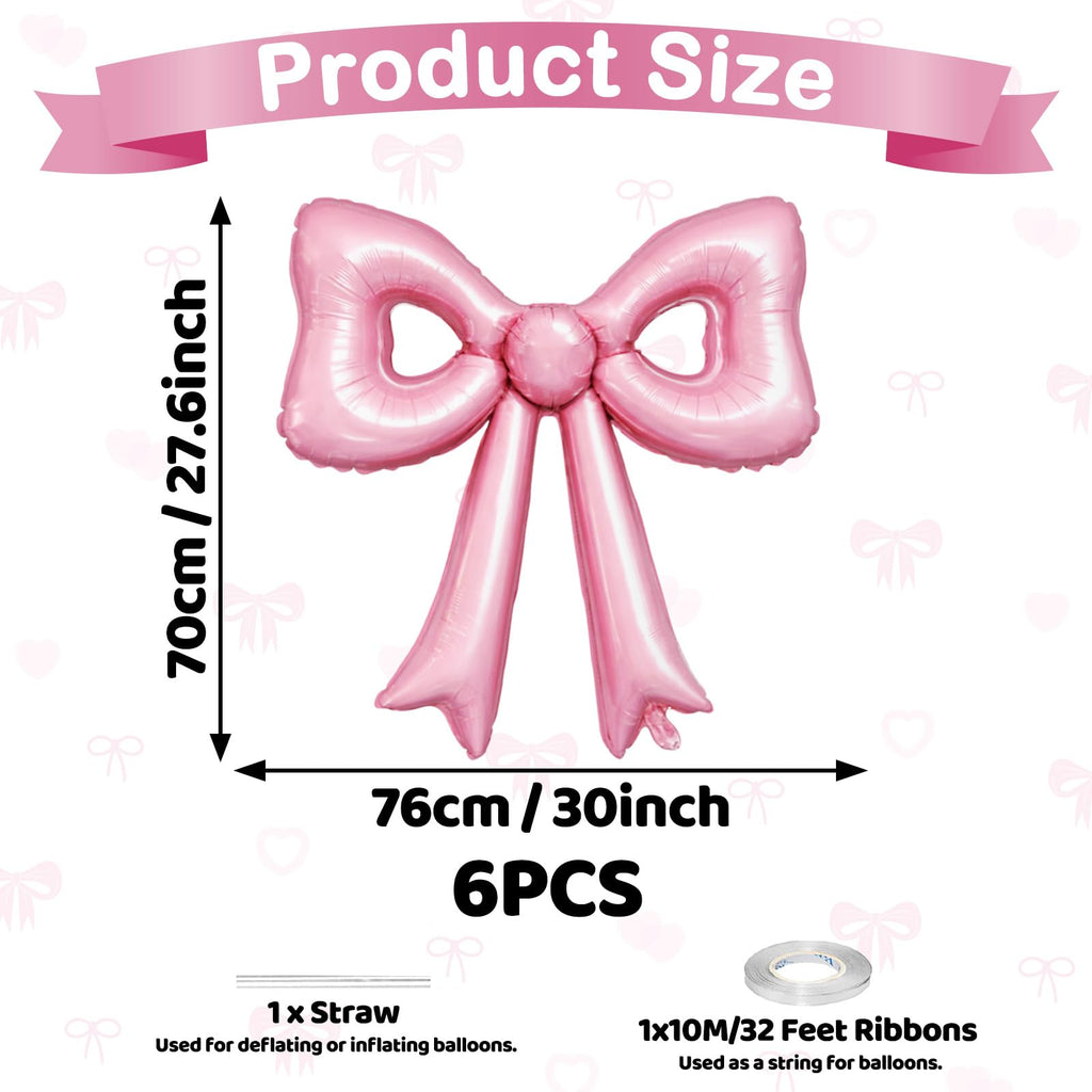 Biapian 6 Pcs Pearl Pink Bow Balloons – 30-Inch Foil Bow Decorations for Parties & Occasions