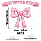 Biapian 6 Pcs Pearl Pink Bow Balloons – 30-Inch Foil Bow Decorations for Parties & Occasions