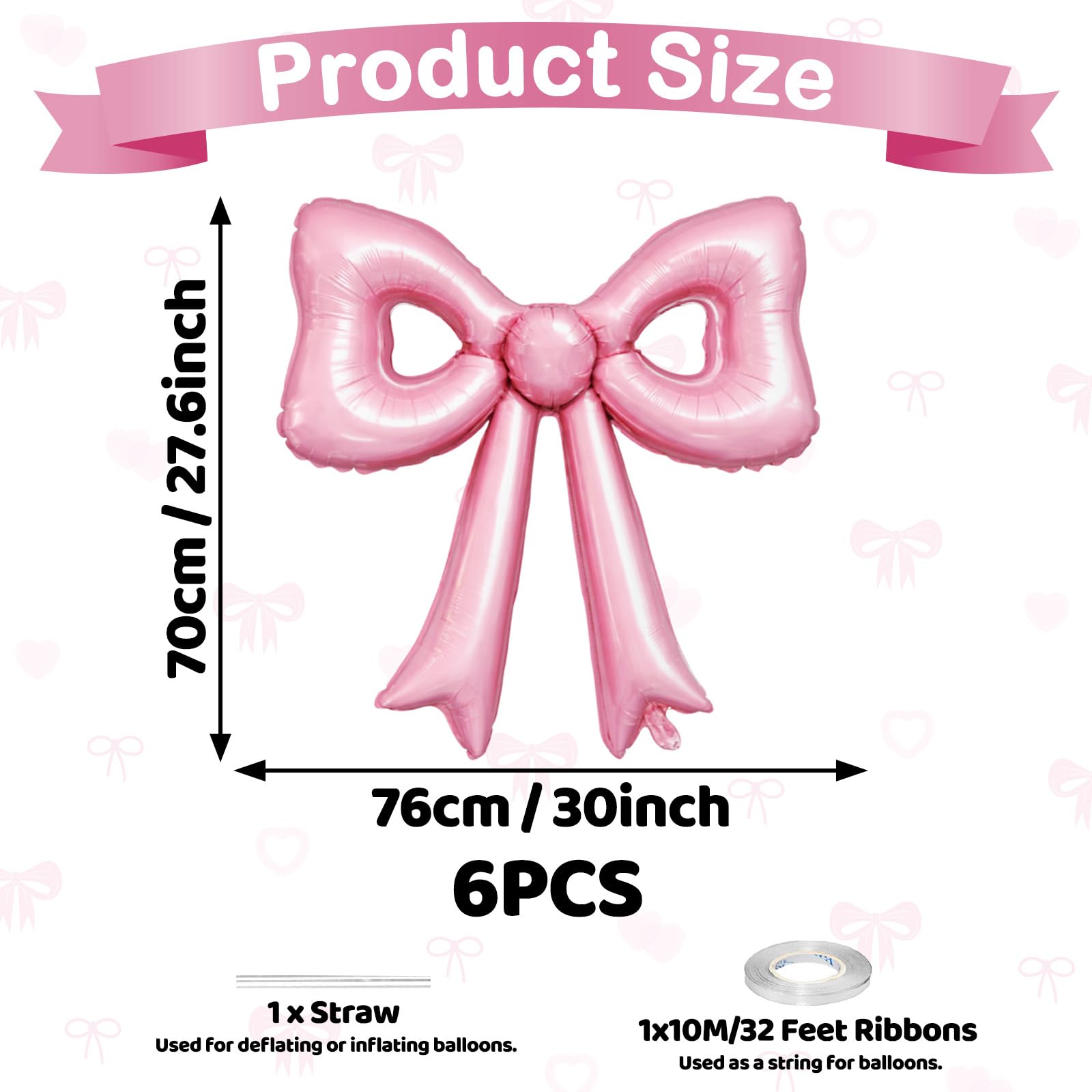 Biapian 6 Pcs Pearl Pink Bow Balloons – 30-Inch Foil Bow Decorations for Parties & Occasions