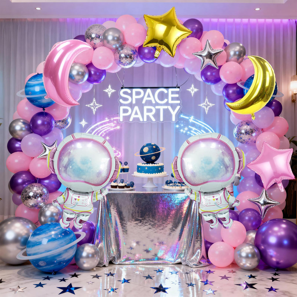 Biapian Pink Astronaut Balloons Set – 6 Pcs Space Balloons for Girls' Birthday & Galaxy Party Decor