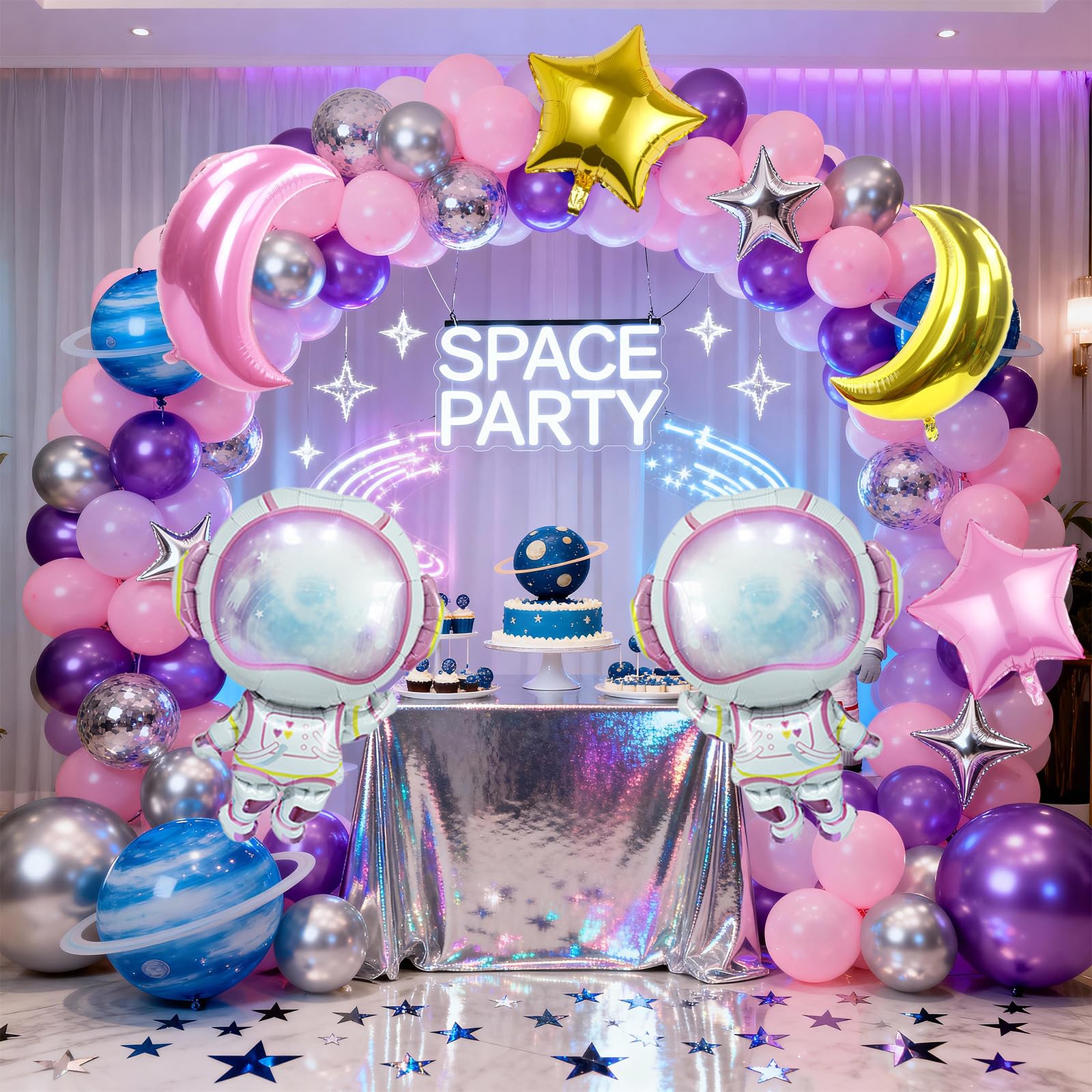 Biapian Pink Astronaut Balloons Set – 6 Pcs Space Balloons for Girls' Birthday & Galaxy Party Decor