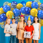Biapian Yellow & Blue Balloons Set, 12in – Double Stuffed Metallic Confetti Balloons for Parties