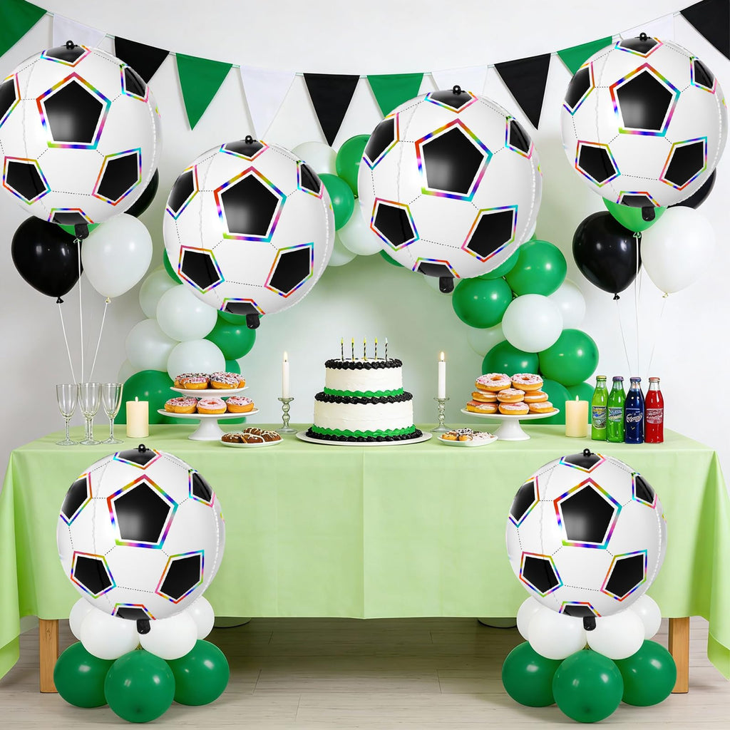 Biapian 6 Pcs Soccer Balloons – 22-Inch Large 4D Foil Balloons with Colorful Edges for Sports Themed Parties