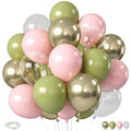 Biapian Retro Sage Green & Pink Balloons – 12in Metallic Gold, Olive Green & Clear Latex