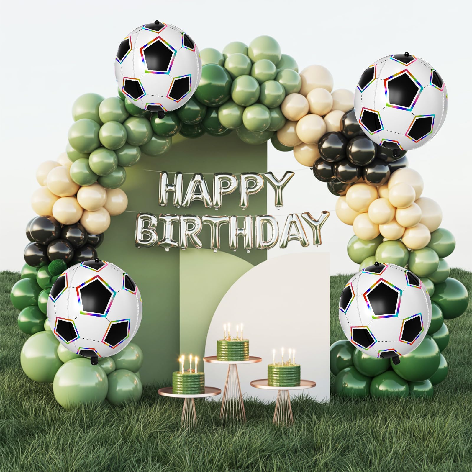 Biapian 6 Pcs Soccer Balloons – 22-Inch Large 4D Foil Balloons with Colorful Edges for Sports Themed Parties