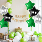 Biapian Green Black Silver Star Foil Balloons – 18in 10pc Set for Birthdays, Graduations & Parties