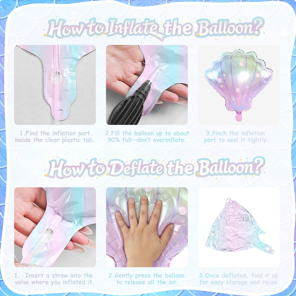 Biapian Sea Shells Balloons - 6-Pack Large Mermaid Foil Balloons (Pink Purple Gradient)