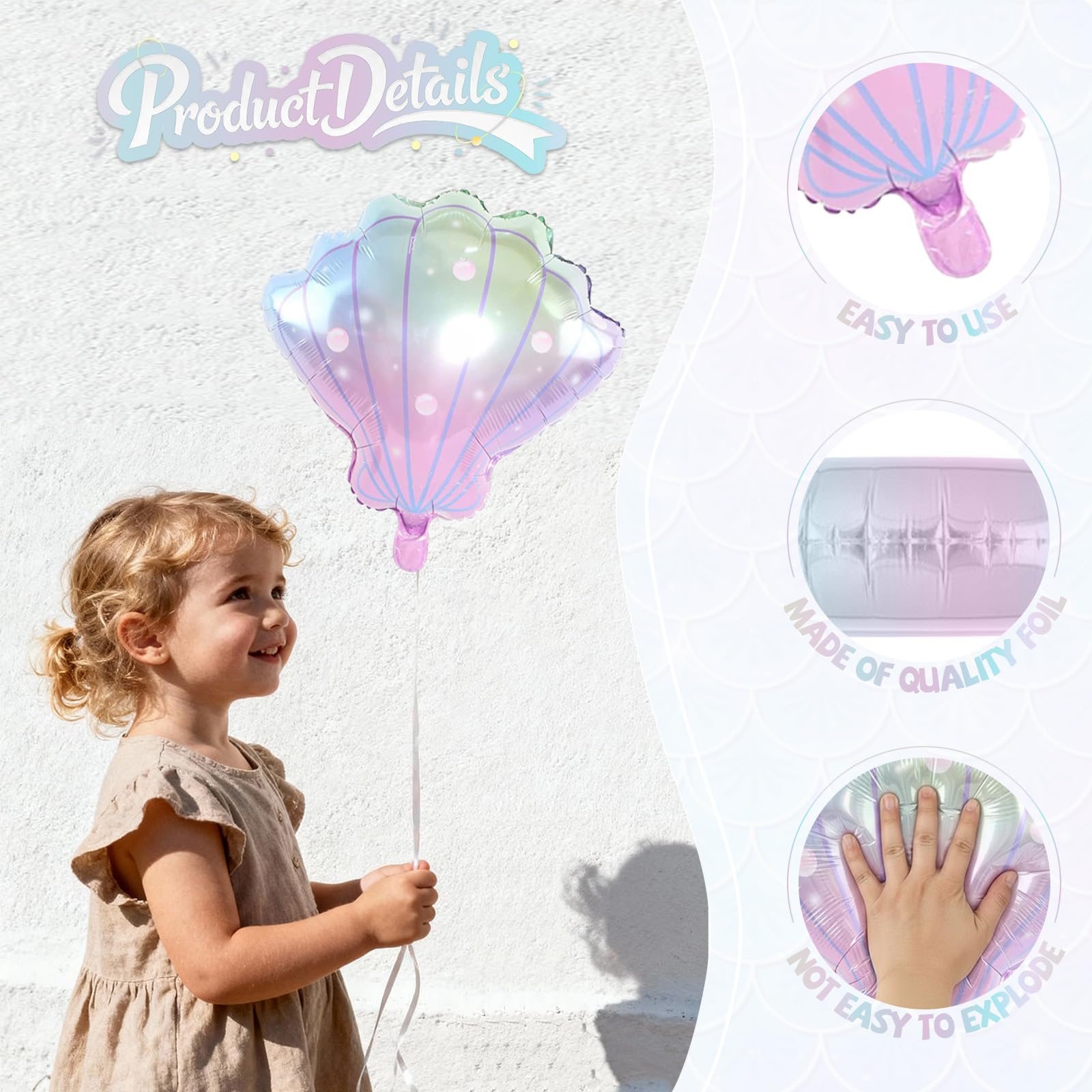 Biapian Sea Shells Balloons - 6-Pack Large Mermaid Foil Balloons (Pink Purple Gradient)