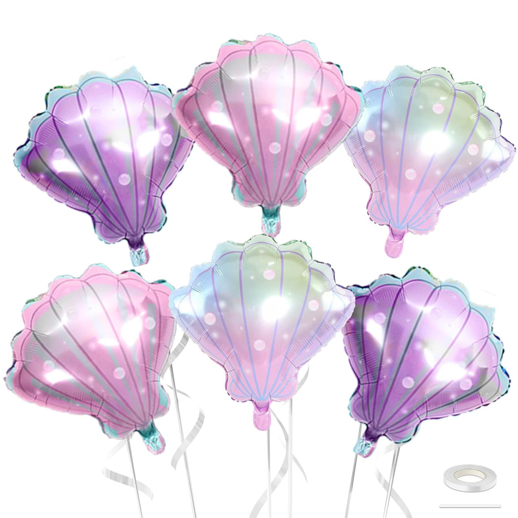 Biapian Sea Shells Balloons - 6-Pack Large Mermaid Foil Balloons (Pink Purple Gradient)