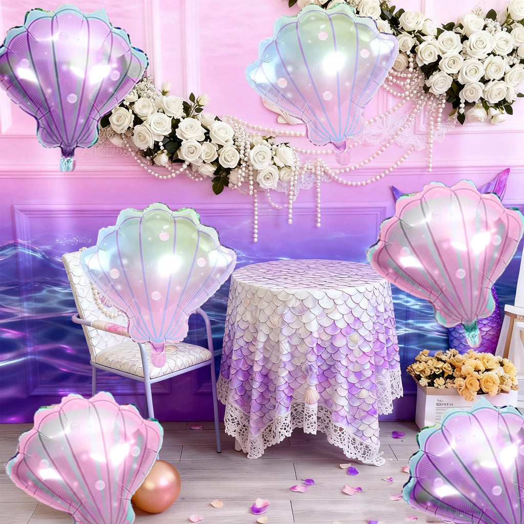 Biapian Sea Shells Balloons - 6-Pack Large Mermaid Foil Balloons (Pink Purple Gradient)