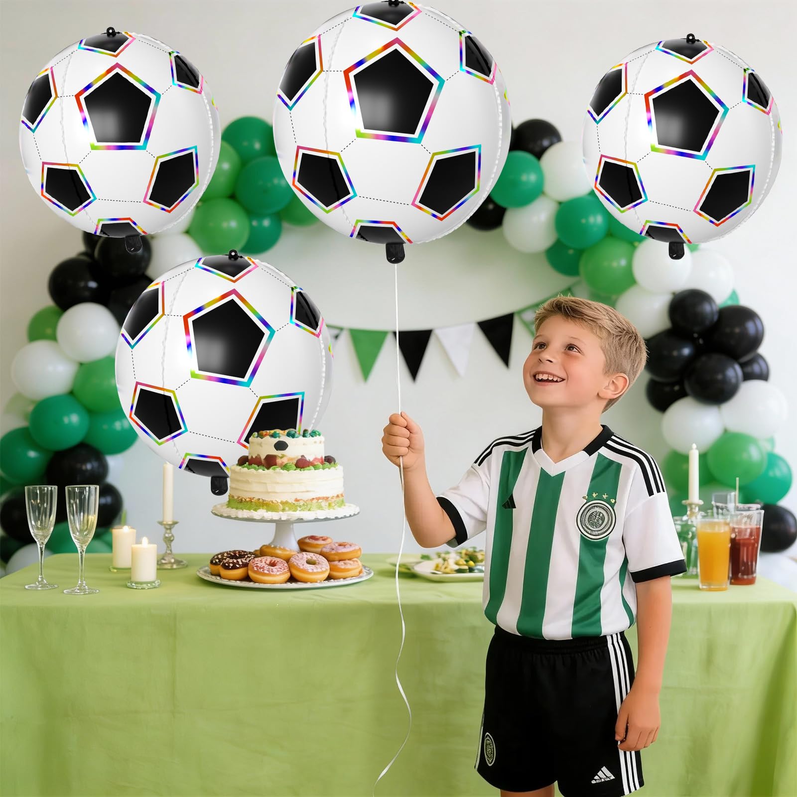 Biapian 6 Pcs Soccer Balloons – 22-Inch Large 4D Foil Balloons with Colorful Edges for Sports Themed Parties