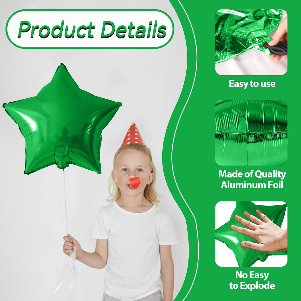 Biapian Green Black Silver Star Foil Balloons – 18in 10pc Set for Birthdays, Graduations & Parties