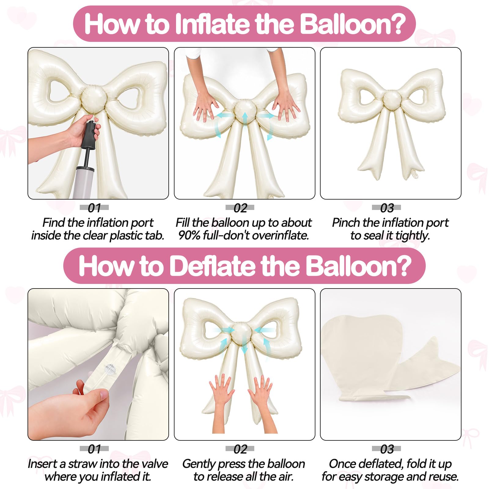 Biapian 6 Pcs Cream Bow Balloons – 30-Inch Beige Cutout Foil Balloons for Parties
