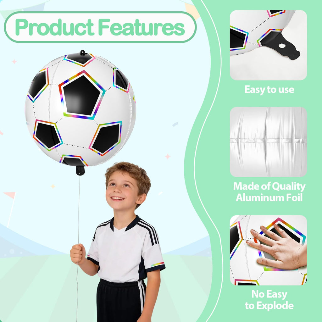 Biapian 6 Pcs Soccer Balloons – 22-Inch Large 4D Foil Balloons with Colorful Edges for Sports Themed Parties