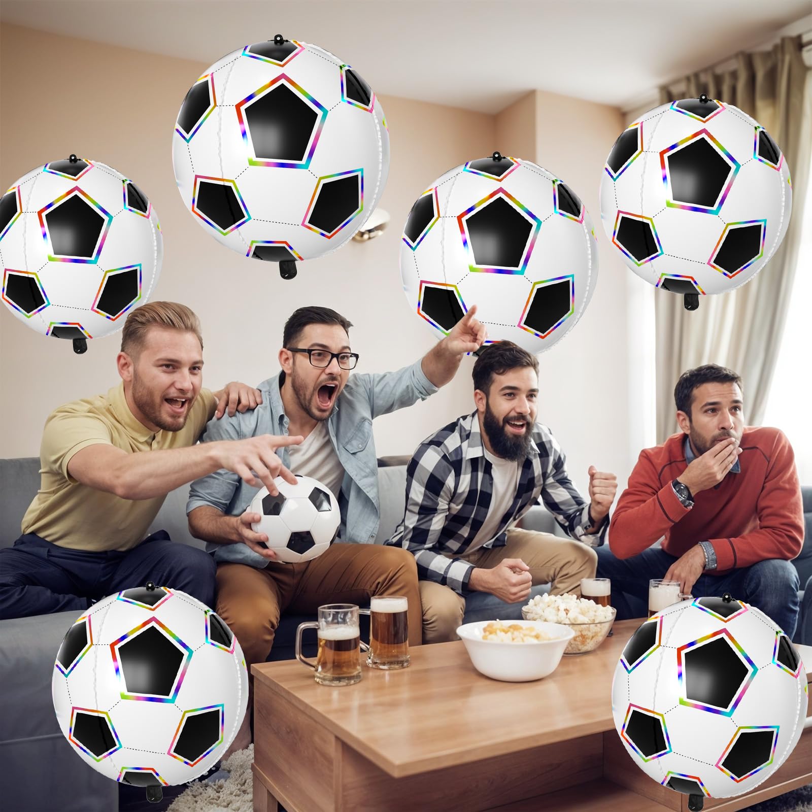 Biapian 6 Pcs Soccer Balloons – 22-Inch Large 4D Foil Balloons with Colorful Edges for Sports Themed Parties