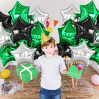 Biapian Green Black Silver Star Foil Balloons – 18in 10pc Set for Birthdays, Graduations & Parties