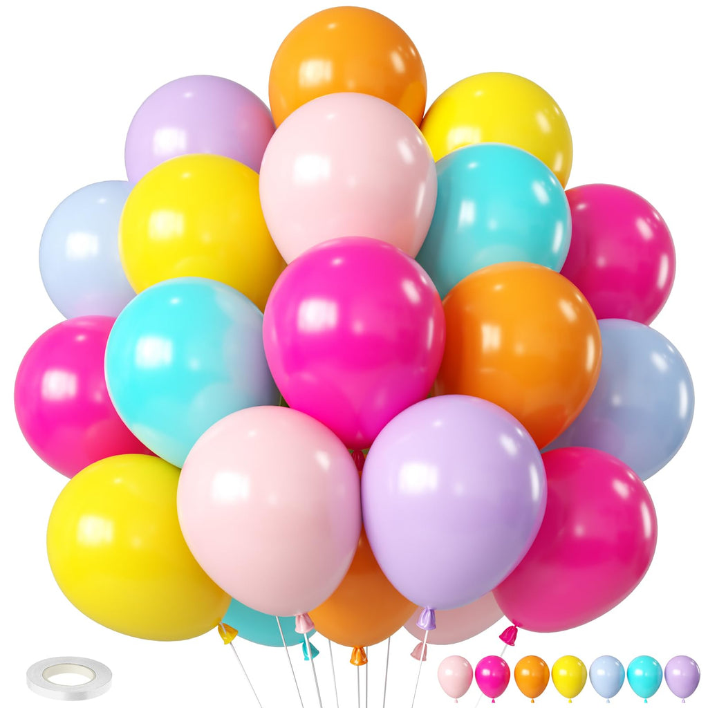 Biapian Tropical Balloons – 12-Inch Multicolor Rainbow Latex Balloons for Parties