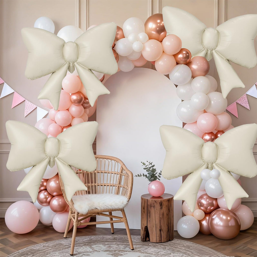 Biapian 6-Piece Cream Bow Balloons – 35in Beige Foil Balloons for Birthday, Wedding & Baby Shower