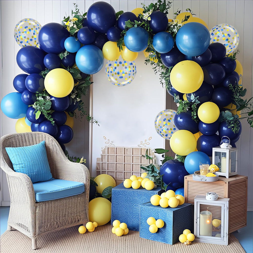 Biapian Yellow & Blue Balloons Set, 12in – Double Stuffed Metallic Confetti Balloons for Parties