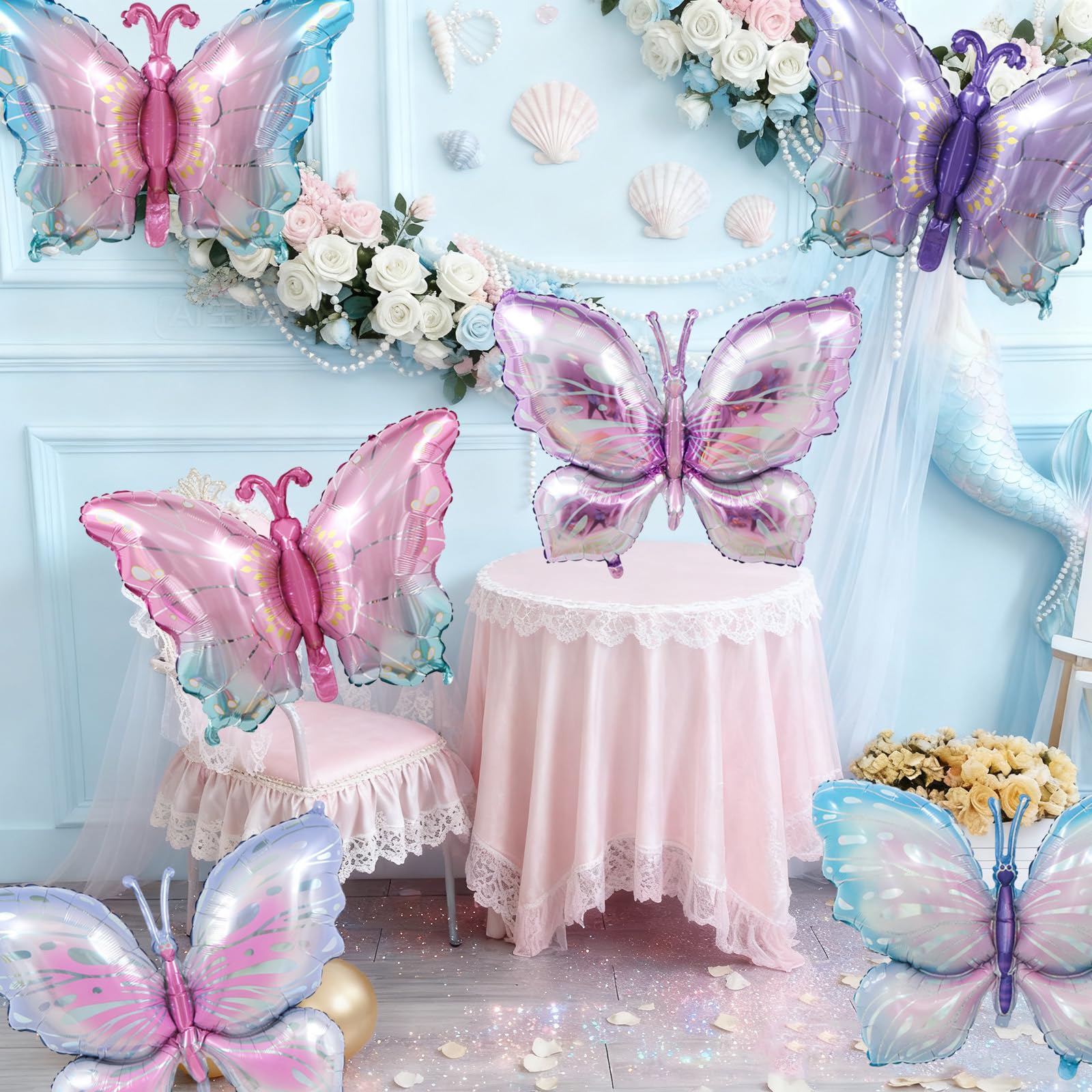 Biapian 6 Pcs Butterfly Balloons – Large Pastel Gradient Foil for Weddings & Parties